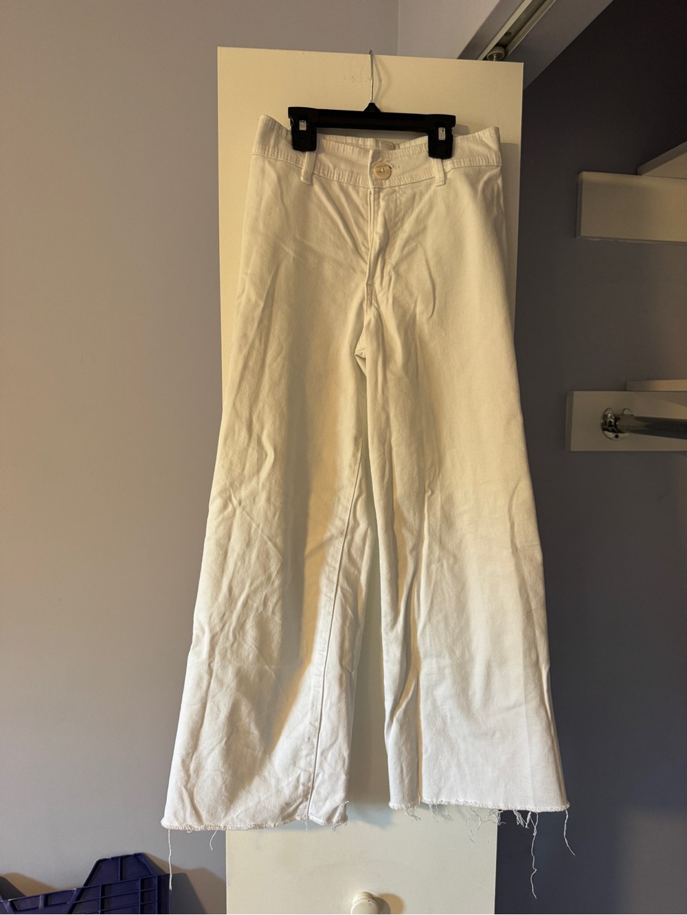Girls Zara White Wide-Leg Raw Hem Jeans